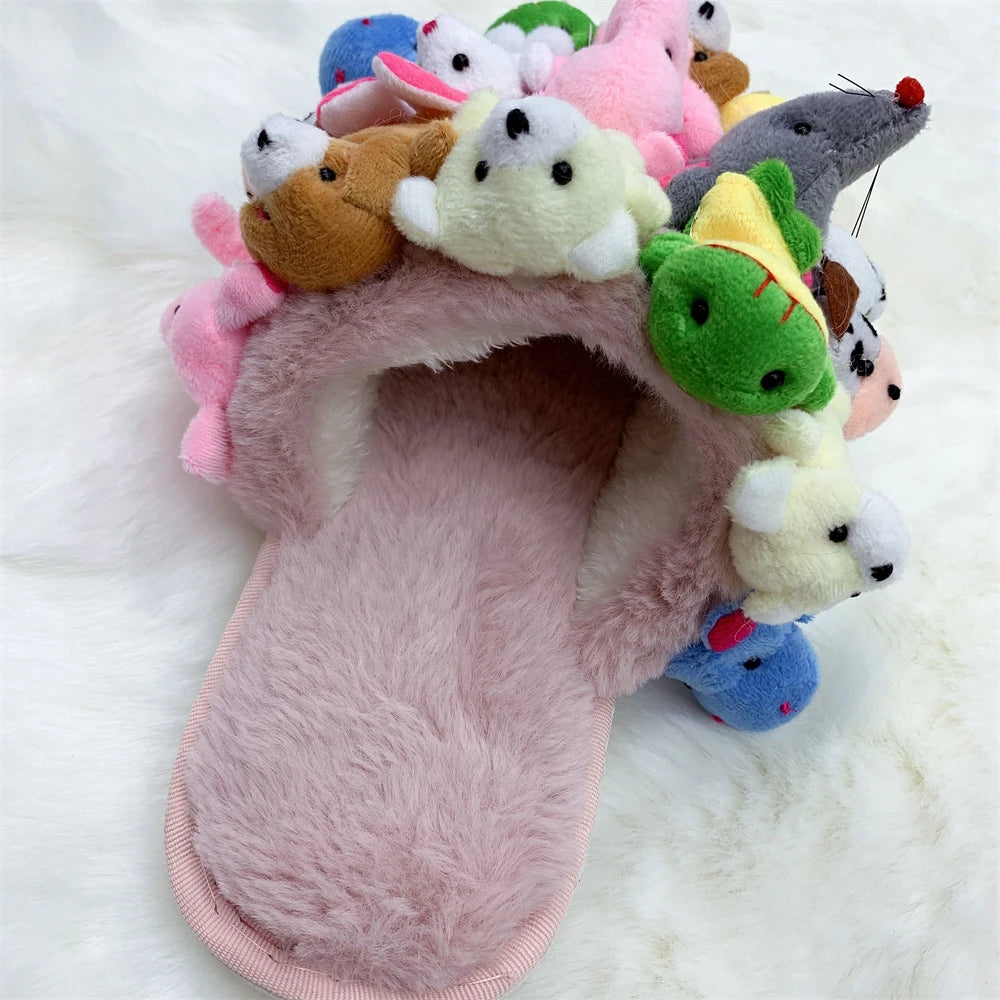 Slippers Cotton Slippers Furry Flip Flops House Shoes Cute Teddy Bear Slides Plush