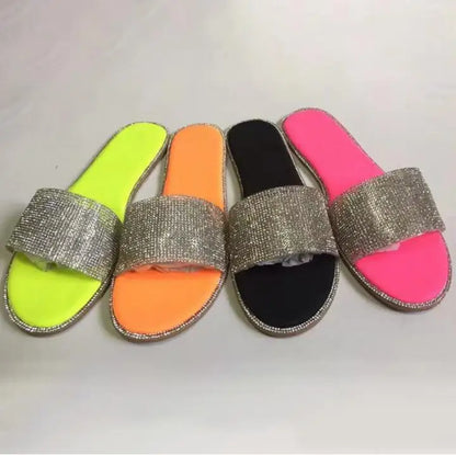 Glitter Slippers Bling Candy Color Flip Flops Beach Diamond Flat Shoes Outdoor Sandals
