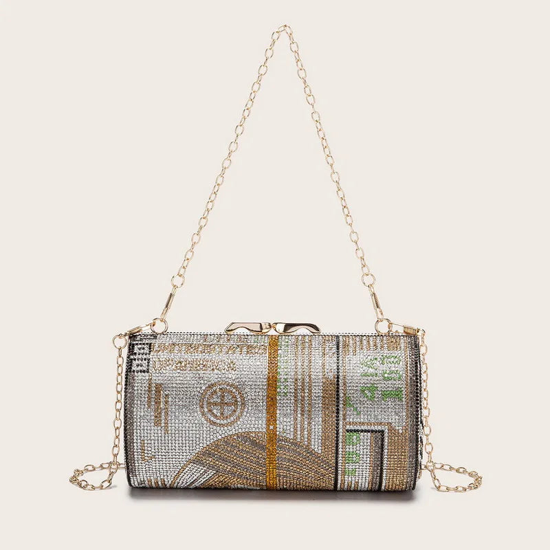 SNAIL LADY Crystal Diamond US Dollar Evening Clutch Bag Bling Small Purse Luxury Shoulder Bag
