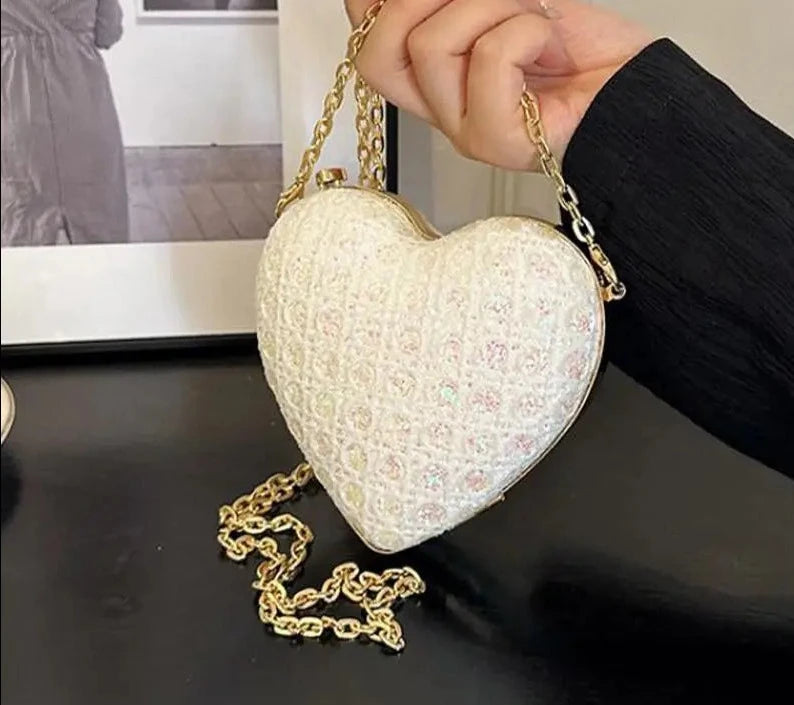 Love Heart Shape Glitter Sequins Mini Clutch Handbag Women Bling Diamond  Leather Messenger Purse Crossbody Shoulder Bag