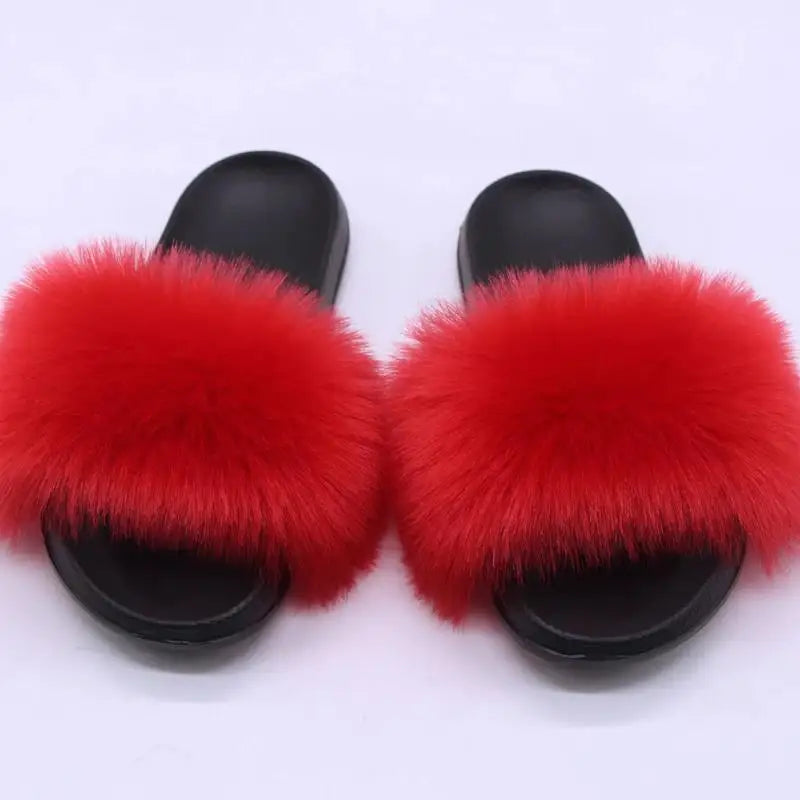 Summer Faux Fox  Fur Sandals  Fluffy Slippers Indoor Outdoor