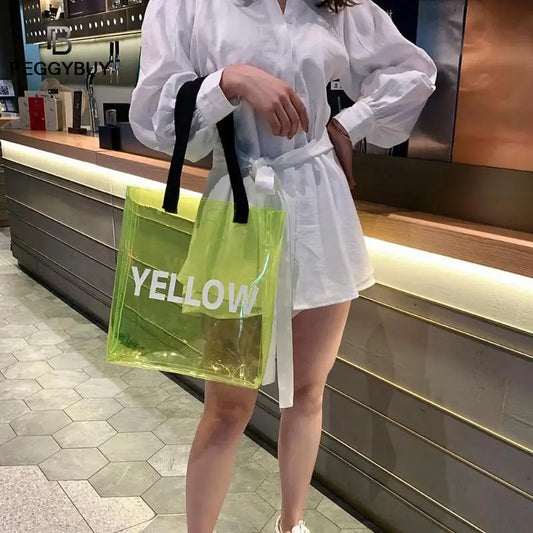 Transparent Shopping Bag Portable Jelly Bag Clear Beach Tote Bag