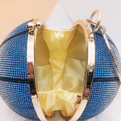 Luxury Rhinestone  Clutch Bag Tennis Ball Basketball Shape Hard Handbag Crossbody Chain Purse