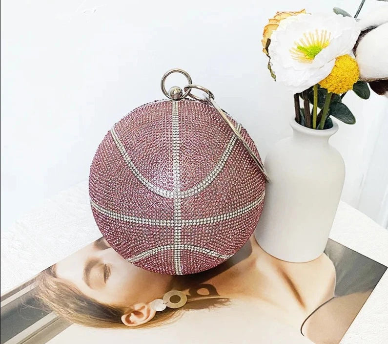 Luxury Trendy Basketball Handbag Crystal Rhinestone Bag Bling Clutch Purse