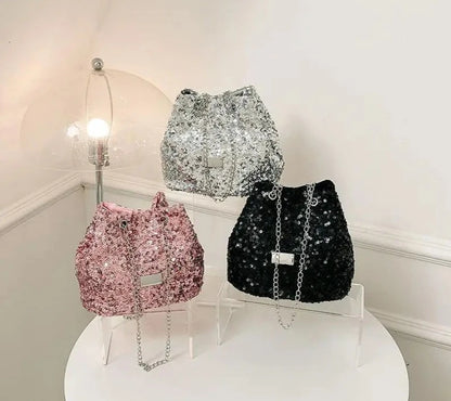 Large Capacity Bling Sequins Handbag Casual Metal Chain Shoulder Bag