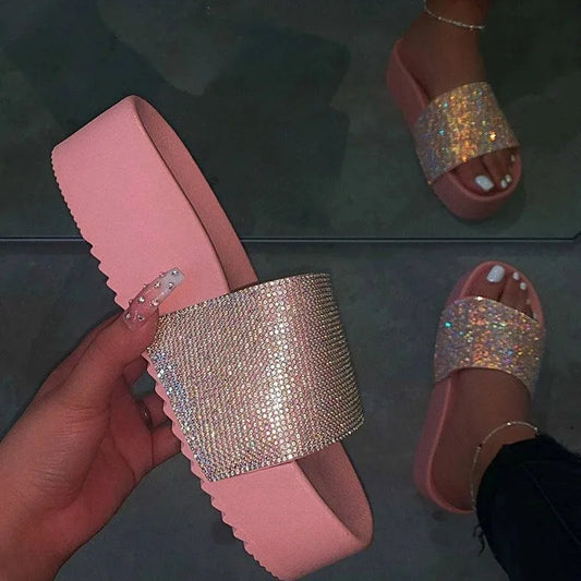 Spring/summer/waterproof platform thick bottom rhinestone slippers candy-colored